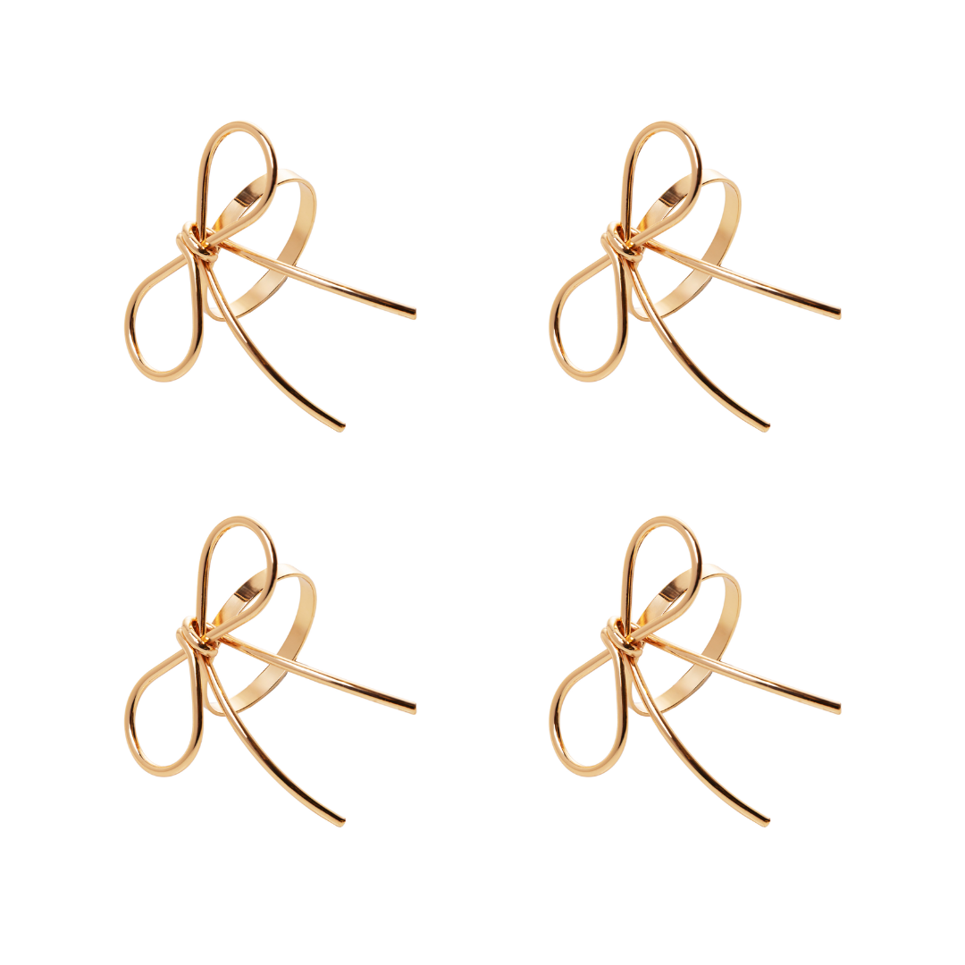 4 Aneis Porta Guardanapos Laço em Metal Dourado