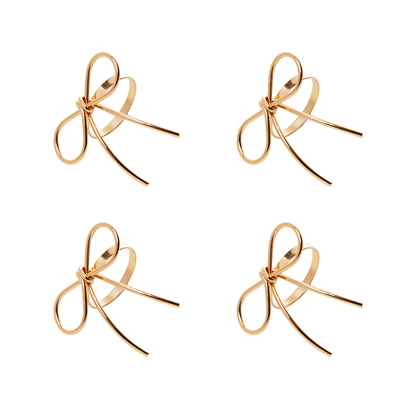 4 Aneis Porta Guardanapos Laço em Metal Dourado